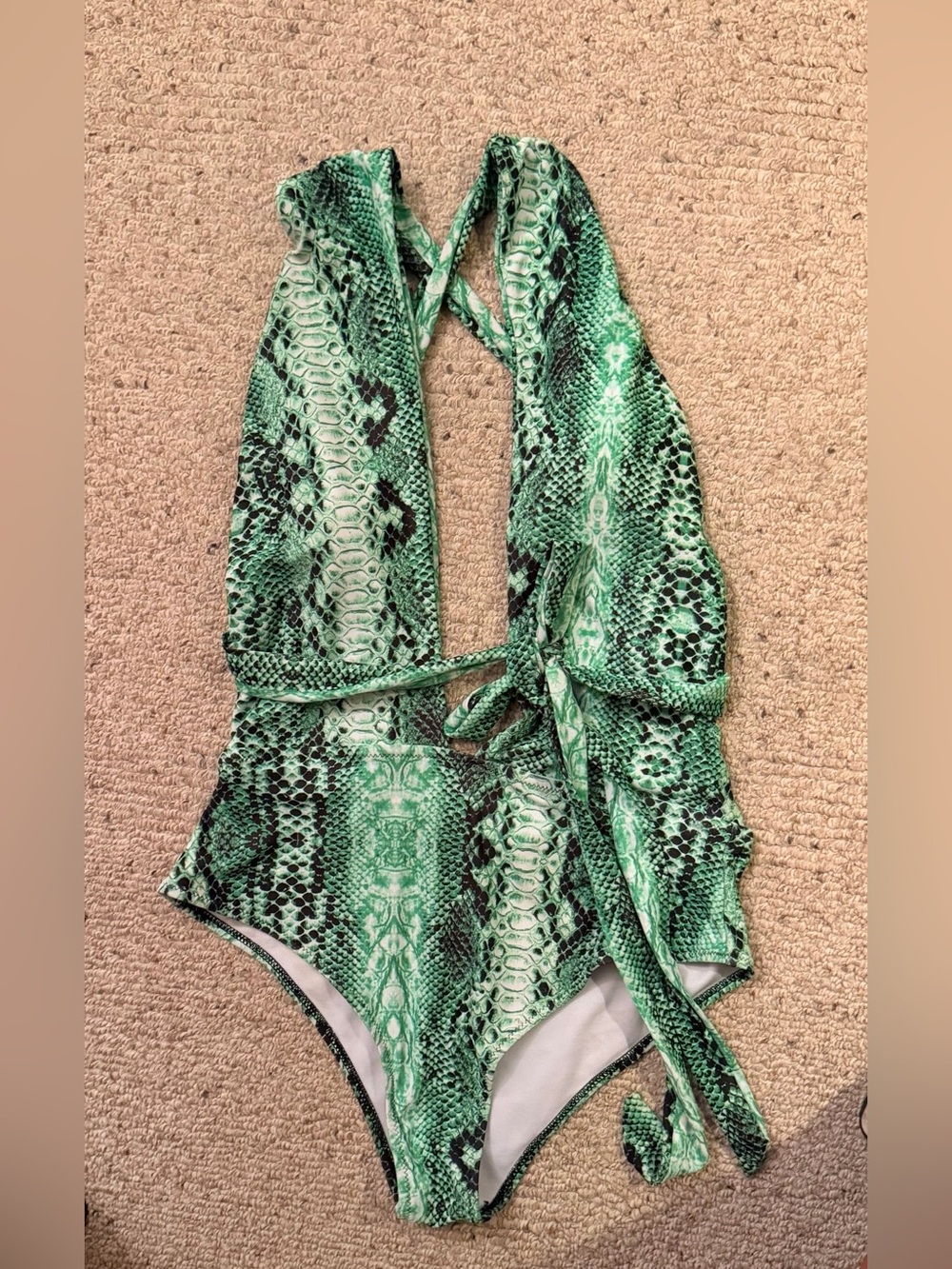 Zaful Green Snakeskin Wrap One-Piece Swimsuit